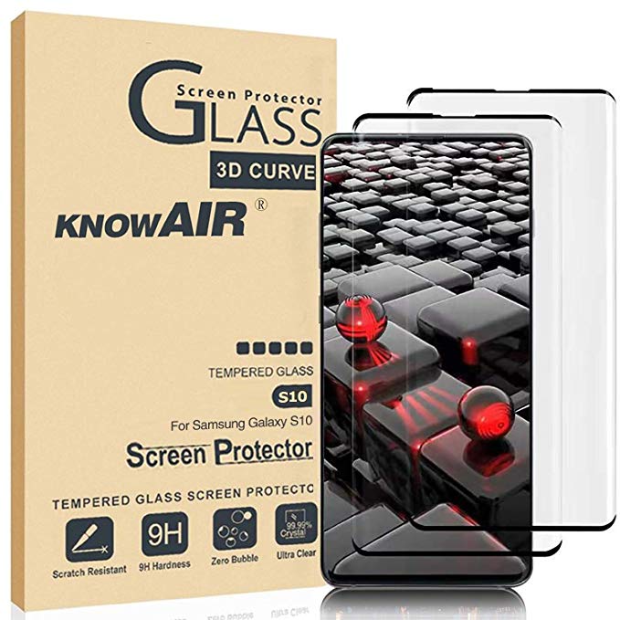 KNOWAIR Galaxy S10 Screen Protector,Full Coverage Tempered Glass[2 Pack][3D Curved]［Solution for Ultrasonic Fingerprint］Tempered Glass Screen Protector Suitable for Galaxy S10