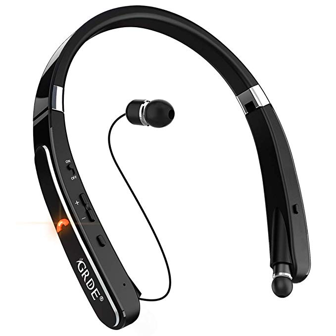 Bluetooth Headphones, GRDE 30Hr Playtime V4.1 Neckband Bluetooth Headset with Noise Cancelling Earbuds Foldable Retractable Headset Wireless Helmet Headphones for Cellphones Samsung Galaxy S9 Note 8
