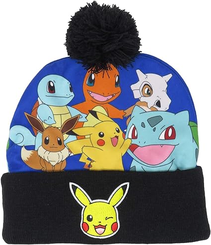 Pokemon Starters Embroidered Pikachu Cuff Beanie Cap Hat One Size Licensed New Black