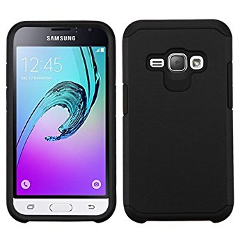Samsung Galaxy Express 3 (AT&T) Case, BornTech Dual Layer Shockproof Armor Protector Cover Case, Accessory For Samsung Galaxy J1 (2016) / Samsung Galaxy AMP 2 (Black/Black)