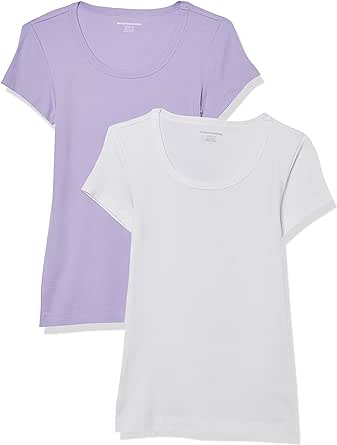 Amazon Essentials Women's Slim-Fit Cap-Sleeve Scoop Neck T-Shirt, Pack of 2