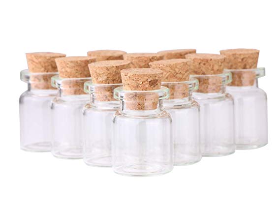MaxMau Small Bottles with Corks,5 Milliliter 100 Packs Tiny Vials Mini Cork Stopper Clear Jars for DIY Art Crafts Projects Party Decoration Wedding Favors