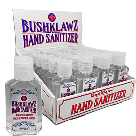 BushKlawz Hand Sanitizer Gel, 24 Pack 2 oz Travel Size, 70% Alcohol - No Rinse, Instant Clean with No Water Needed, 24x 2oz Individual Travel Size Retail Bulk Multi-pack Refillable bottles