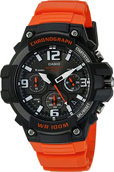 Casio Men's 'Heavy Duty Chronograph' Quartz Stainless Steel and Resin Casual Watch, Color:Orange (Model: MCW100H-4AV)