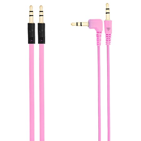 Chromo Inc. 2x Pack 3.5mm Auxiliary Cable 1 Angled and 1 Flat Audio Music Aux - Pink