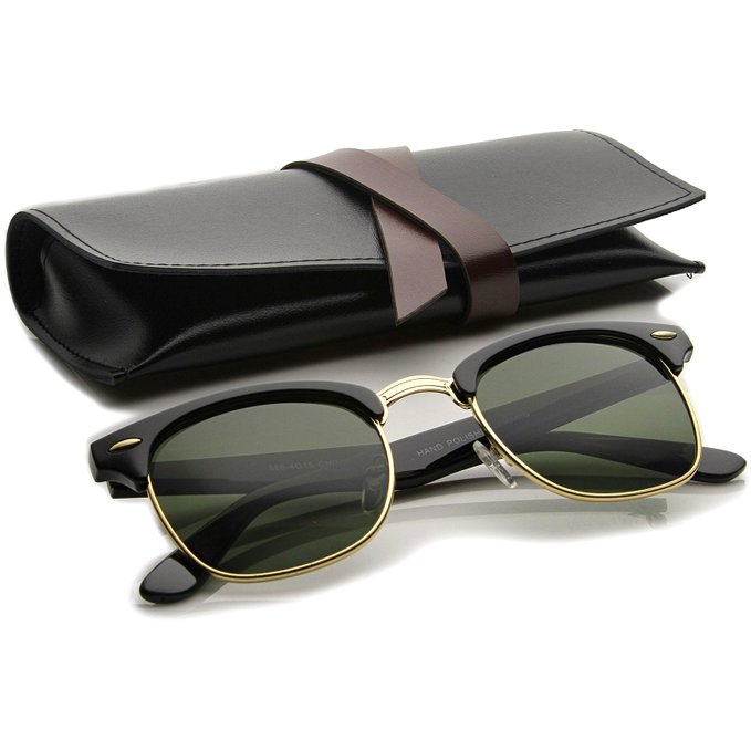 zeroUV - Premium Half Frame Horn Rimmed Sunglasses with Metal Rivets