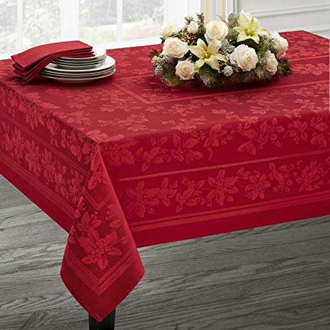 Benson Mills Holiday Elegance Engineered Jacquard Christmas Tablecloth (RED, 60" X 144" Rectangular)