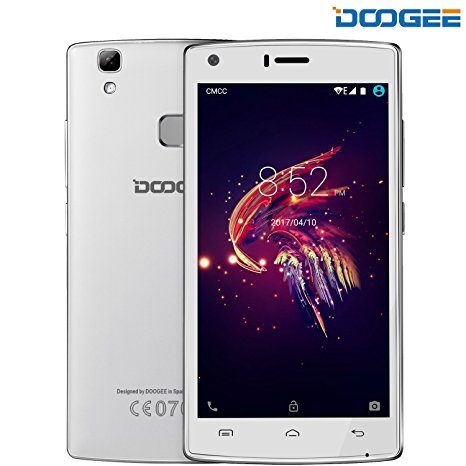 SIM Free Smartphones, DOOGEE X5 Max Dual SIM Unlocked Mobile Phones - 3G 6.0 android Smart Phone with 5 Inch HD 1280*720 - MTK6580 Quad Core - 4000mah - 8MP 8MP Cameras - Fingerprint Sensor Smartphone (White)