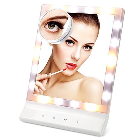 YaFex LED Makeup Mirror with Multiple Illumination Settings, Touch Screen Wall Mount Mirror with 18 LED Lights and Removable 10x Magnifying Spot Mirror and Cleaning Cloth