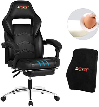 ILFALZT Gaming Chair with Footrest, Ergonomic Office Chairs Black, Reclining Swivel Leather Computer Desk Chair with Adjustable Lumbar Support