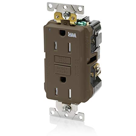 Leviton G5262-WT 15A-125V Extra-Heavy Duty Industrial Grade Weather/Tamper-Resistant Duplex Self-Test GFCI Receptacle, Brown, 15-Amp