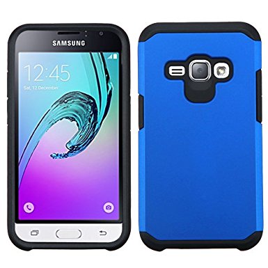 Samsung Galaxy Express 3 (AT&T) Case, BornTech Dual Layer Shockproof Armor Protector Cover Case, Accessory For Samsung Galaxy J1 (2016) / Samsung Galaxy AMP 2 (Black/Blue)