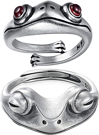 Frog Rings,Frog Open Rings for Women Men Vintage Cute Animal Finger Ring Fashion Party with Jewelry Gifts Box, Adjustable