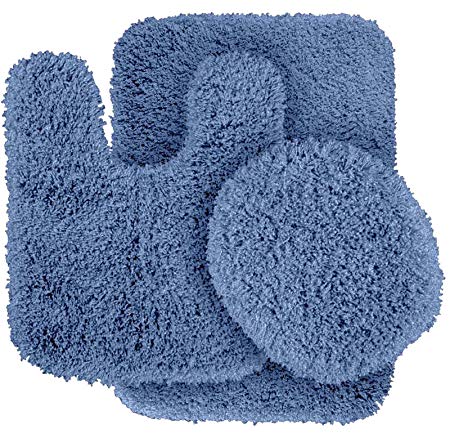 Garland Rug 3-Piece Serendipity Shaggy Washable Nylon Bathroom Rug Set, Basin Blue