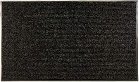 Restaurantware Comfy Feet 60 x 36 Inch Non-Slip Floor Mat, 1 Ribbed Carpet Utility Mat - Indoor and Outdoor, for Homes or Offices, Black Polyester Fibers Entry Mat, Vinyl Backing, Easy to Clean