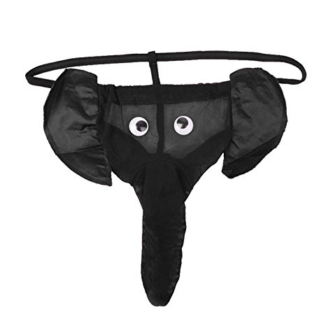 Idealgo Funny G-string Men's Hot Cartoon Elephant Pattern Sexy Underwear T-back Male Thongs Underwear Pants New (Black)