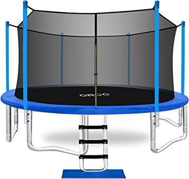 ORCC New Upgrade Trampoline, Maximum Weight Capacity 450LBS with Safety Enclosure Net Wind Stakes Rain Cover Ladder, 16 15 14 12 10 8FT Outdoor Backyard Trampoline for Kids Adults