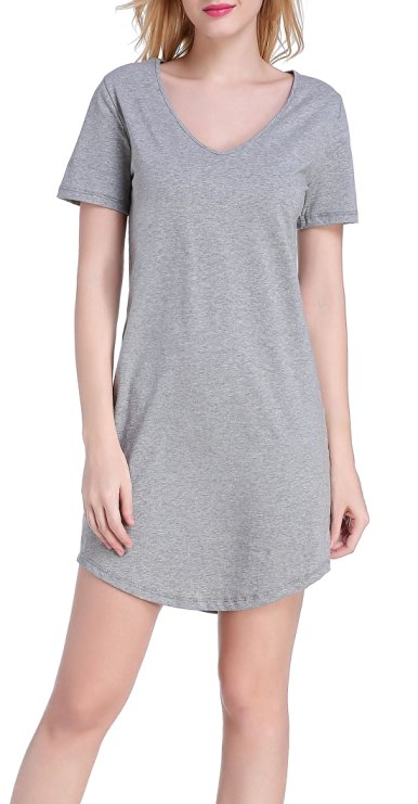 Chamllymers Women's Nightgown Cotton Nightwear Loose Short Sleeve Sleepwear XS to XXL