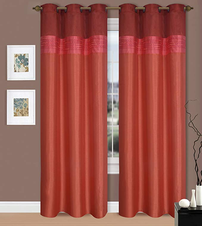 GorgeousHomeMany Colors 1 Silky Window Drape Curtain Treatment 2 Tone Valance Design 50" X Wide 84" Length Jenny's (Orange / Burgundy)