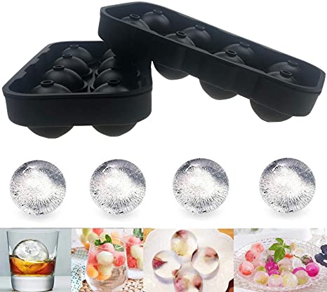 Silicone Ice Cube Trays Combo Round Ice Ball Spheres Ice Cube Tray Mold (8 Round Ice Ball Black)