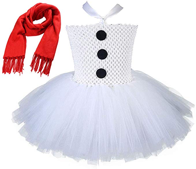 Tutu Dreams Girls Snowman Costume with Scarf 1-12Y White Tutu Dress Halloween Christmas Party