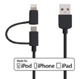 Apple MFi Certified Skiva USBLink 32 ft Lightning Duo 2-in-1 Sync and Charge Cable with Lightning and microUSB connectors for iPhone 6 6Plus iPad Air mini Samsung and more Model No CB106