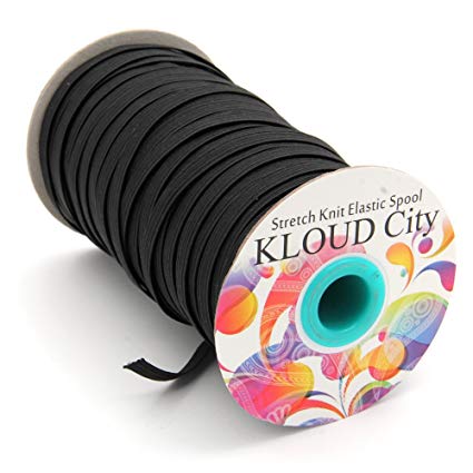 KLOUD City Black 70-Yards Length 1/4" Width Braided Elastic Cord/Elastic Band/Elastic Rope/Bungee/Black Heavy Stretch Knit Elastic Spool