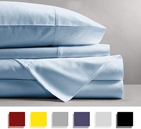 600 Thread Count 5-Piece 100% Cotton Sheets - Sky Blue Long-staple Cotton Split King Sheets, Fits Mattress Upto 15'' Deep Pocket, Sateen, Soft Cotton Bed Sheets and Pillowcases Solid