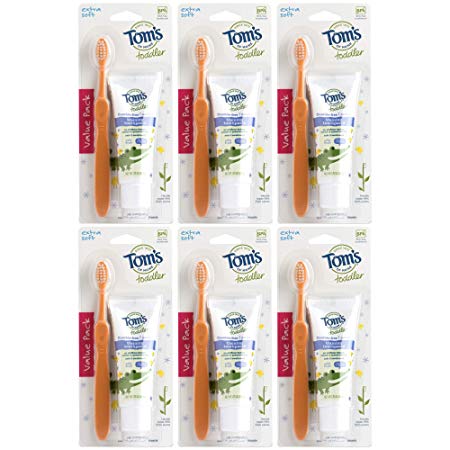 Tom's of Maine Natural Mild Fruit Gel   Soft Toothbrush, Natural Toothpaste, Toddler Toothpaste, Mild Fruit, 2.25 Ounce, 6-Pack