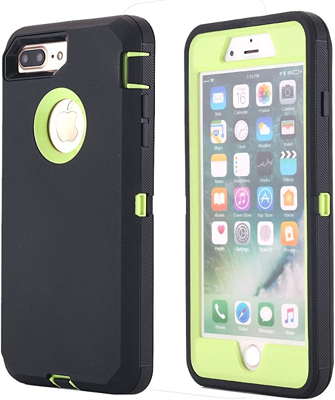 iPhone 8 Plus/7 Plus Case, AICase [Heavy Duty] [Full Body] Tough 3 in 1 Rugged Shockproof Water-Resistance Cover for Apple iPhone 8 Plus/7 Plus (Green/Black Belt Clip)
