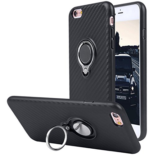 iPhone 6 Plus / 6S Plus Case with Kickstand ,WXY 360 Degree Rotating Ring Grip Case for iPhone 6 Plus / 6S Plus Soft Silicone Compatible with Magnetic Car Mount Black