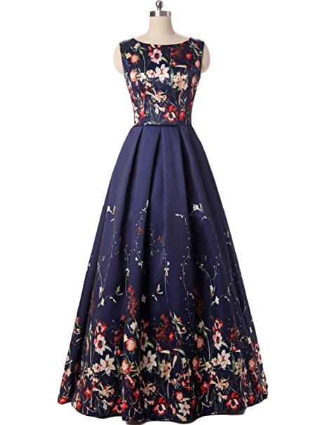 YSMei Women's Vintage Floral Print Long Prom Dress A Line Evening Dress YFP03