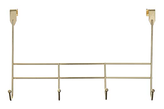 Premier Housewares 4 Hook Over Door Hanger, Iron Wire, Gold, 10 x 40 x 25 cm