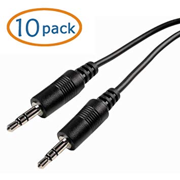 Cables Unlimited 6 feet 3.5mm Male to Male Stereo Audio Cable with nickel plated Plugs for DVD players, laptops, portable CD players, MP3 players, iPods, PCs - ( 10 Pack )