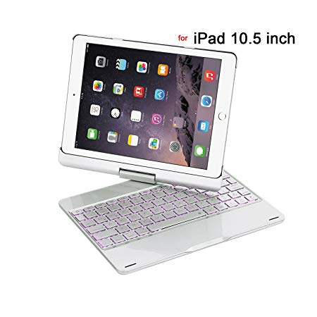 iPad Pro 10.5 Case with Keyboard,Genjia Rotating Wireless Bluetooth 4.0 Keyboard Case Cover with 7 Colors Backlight/Brething Light,Auto Sleep/Wake,Alum Alloy&ABS for Apple iPad Pro 10.5" (Silver)