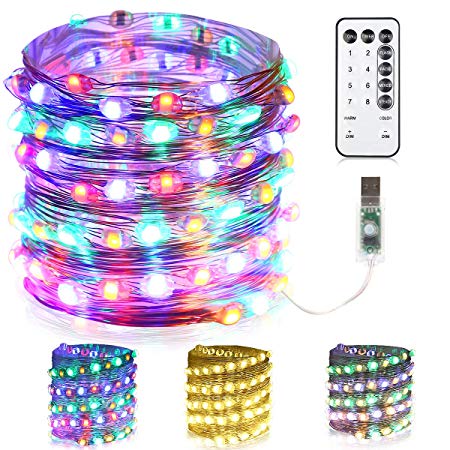 GDEALER 33Ft 100Led Fairy Lights USB Plug-in Twinkle Lights String Lights Large LED Firefly Lights Starry String Lights Multi Color Changing & Warm White with Remote Timer for Bedroom Christmas