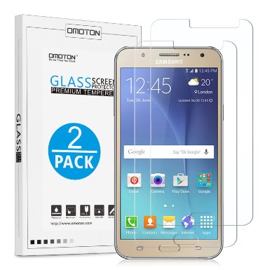 OMOTON Galaxy J7 Screen Protector [2 Pack] - Tempered Glass Screen Protector for Samsung Galaxy J7 with [9H Hardness] [Crystal Clear] [Scratch Resist] [No-Bubble], lifetime warranty