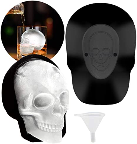 Large Skull Ice Molds 3D Reusable Silicone Ice Cube Mold Trays for Whiskey Cocktails Juice Beverages Bourbon Beer Party Favors Big Chocolate Resin Sugar Skull Mold for Baking, Easy-Release