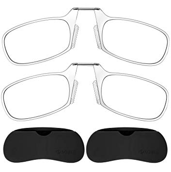 Noble Ultra Slim and Flat Reading Glasses Thin and Flexible Rimless (2 Pairs) Enhanced Comfort Nose Rest, with 1 Silicone Holder and 1 Protective Silicone Phone Stick On Case (Clear, 1.0)