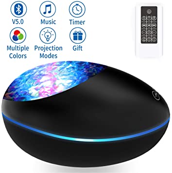 LED Light Desk Lamp Night Light Projector Ocean Wave Bluetooth Bedside Lamp Built-in 8 Color Changing Music Player Adjustable Remote Control Timer USB Cable Baby Gifts for Bedroom Living Party Decor