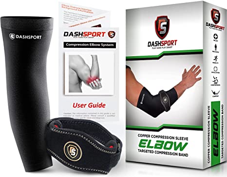 DashSport Tennis Elbow Brace – Copper Compression Elbow Sleeve The Original Elbow System for Complete Support and Pain Relief from Golfer and Tennis Elbow