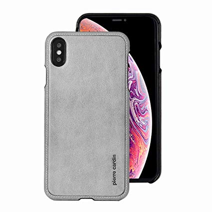 iPhone Xs Case, iPhone X Case, Pierre Cardin Genuine Leather Premium Vintage Classic Business Style for Men Hard Back Cover Slim Protective Compatible Apple iPhone X/XS - Grey