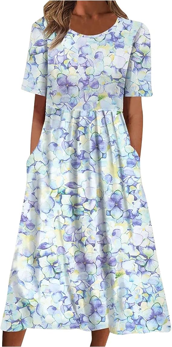 ZEFOTIM Summer Dresses for Women 2023 Long Sleeve Floral V Neck Maxi Dress Casual Fashion Beach Dresses