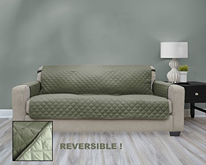 Premium Quality Reversible Couch Cover for Dogs, Kids, Pets - Sofa Slipcover Set Furniture Protector for 3 Cushion Couch, Recliner, Loveseat and Chair (Couch / Sofa, Olive / Sage)