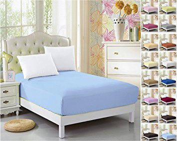 CC&DD-Fitted Sheet, Luxury Super Silky Soft/Comfortable, 100% Brushed Microfiber,Full Elastic, Deep Pockets Skyblue Queen