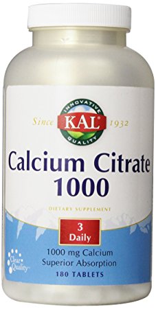 KAL Calcium Citrate Tablets, 1000 mg, 180 Count