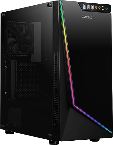 GAMDIAS Gaming ATX Mid Tower Gaming Computer PC Case with Tempered Glass and ARGB LED Strip, RGB Motherboard Sync