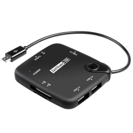 (OTG Hub & Phone Card Reader) AGPtEK USB 2.0 OTG Hub Adapter Card Reader for Samsung Smartphones Tablet with micro USB input (Black)