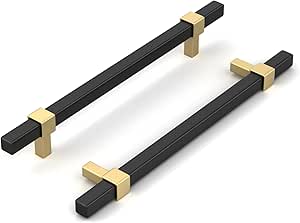 goldenwarm 10 Pack Black and Gold Cabinet Handles Black Cabinet Pulls Matte Black Drawer Pulls Black and Gold Drawer Pulls 7-1/2 Inch Kitchen Cabinet Handware for Dresser Drawer Bedroom Cupboard