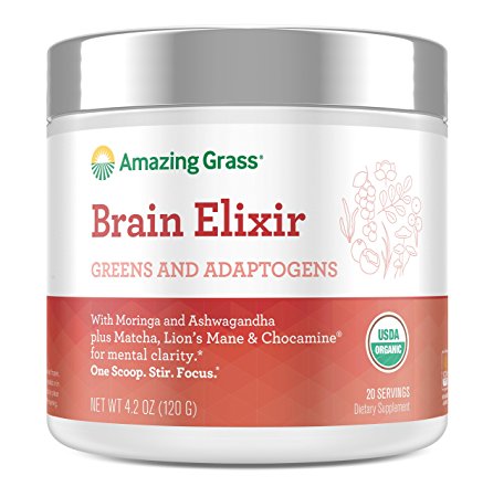 Amazing Grass Brain Elixir, Greens and Adaptogens Organic Powder, 20 Serving Tub, 4.2 oz